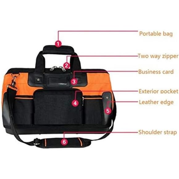 16" Wide Mouth Tool Bag with Shoulder Strap Portable Waterproof Tool Organizer - Picture 5 of 6